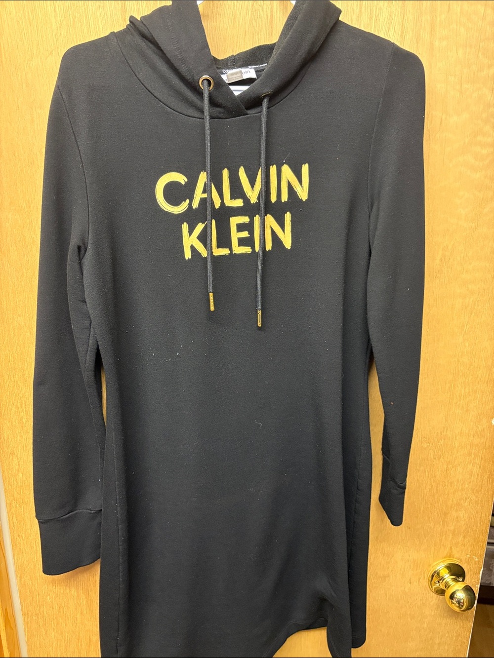 Calvin Klein Black Crewneck Hoodie Sweater with Yellow Logo